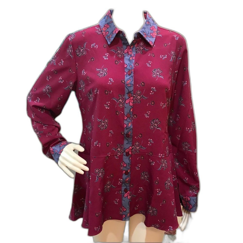 Isaac Mizrahi Live! Stretch Woven Floral Blouse Pink Sz 4